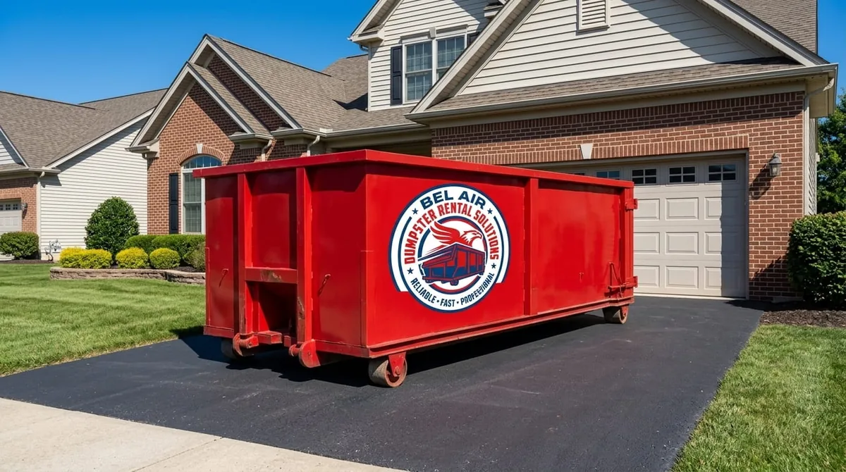 Home cleanout dumpster in a Havre de Grace, MD driveway